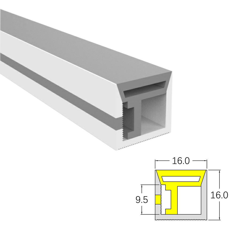 Square Silicone LED Channel Flexible For 8mm LED Strip Lights - 16*16mm 120° Side Emitting